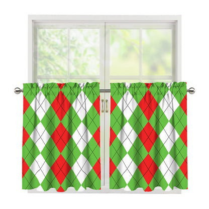 Red Green And White Argyle Pattern Print Tier Curtains
