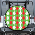 Red Green And White Argyle Pattern Print Tire Cover