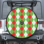 Red Green And White Argyle Pattern Print Tire Cover With Camera Hole
