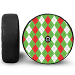 Red Green And White Argyle Pattern Print Tire Cover With Camera Hole