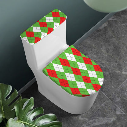 Red Green And White Argyle Pattern Print Toilet Lid And Tank Cover Set