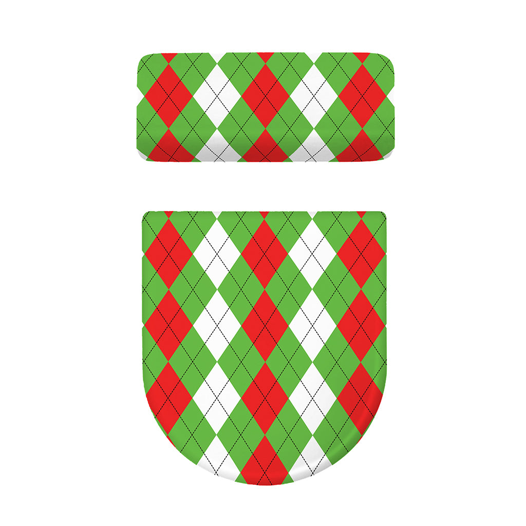 Red Green And White Argyle Pattern Print Toilet Lid And Tank Cover Set