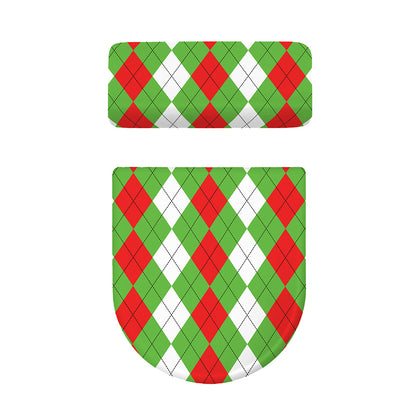 Red Green And White Argyle Pattern Print Toilet Lid And Tank Cover Set