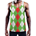 Red Green And White Argyle Pattern Print Training Tank Top