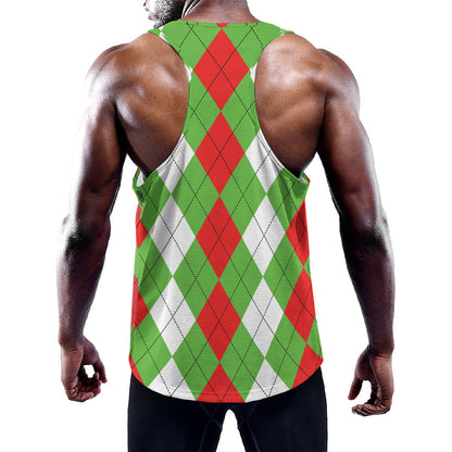 Red Green And White Argyle Pattern Print Training Tank Top