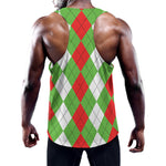 Red Green And White Argyle Pattern Print Training Tank Top