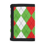 Red Green And White Argyle Pattern Print Trifold Wallet