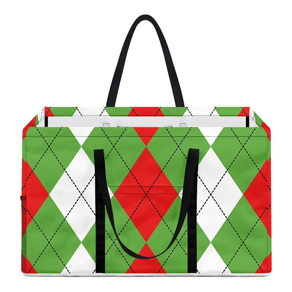 Red Green And White Argyle Pattern Print Utility Tote Bag