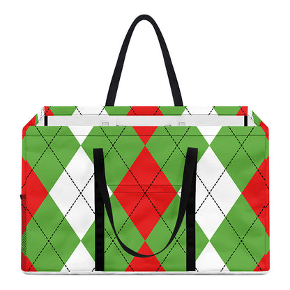 Red Green And White Argyle Pattern Print Utility Tote Bag
