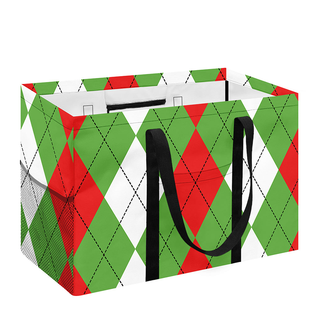 Red Green And White Argyle Pattern Print Utility Tote Bag