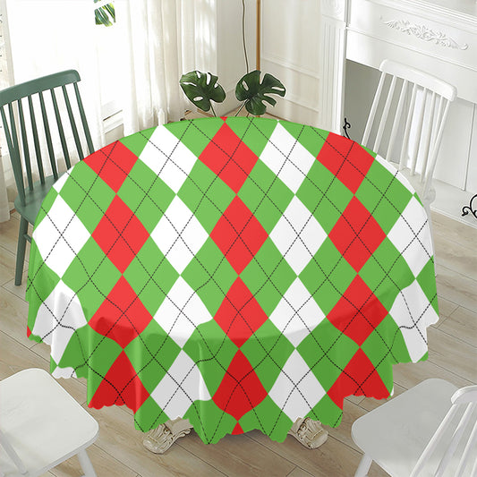 Red Green And White Argyle Pattern Print Waterproof Round Tablecloth