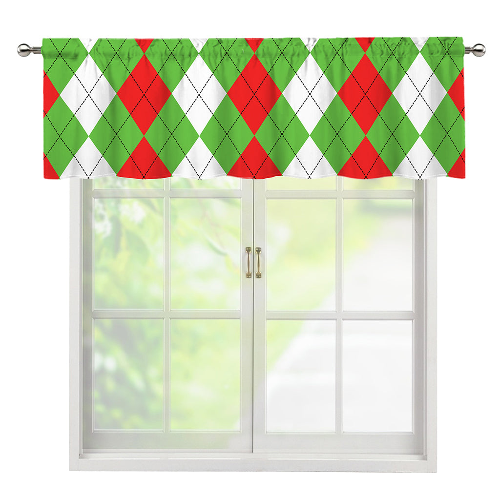 Red Green And White Argyle Pattern Print Window Valance