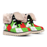 Red Green And White Argyle Pattern Print Winter Boots