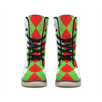 Red Green And White Argyle Pattern Print Winter Boots
