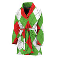 Red Green And White Argyle Pattern Print Women's Bathrobe