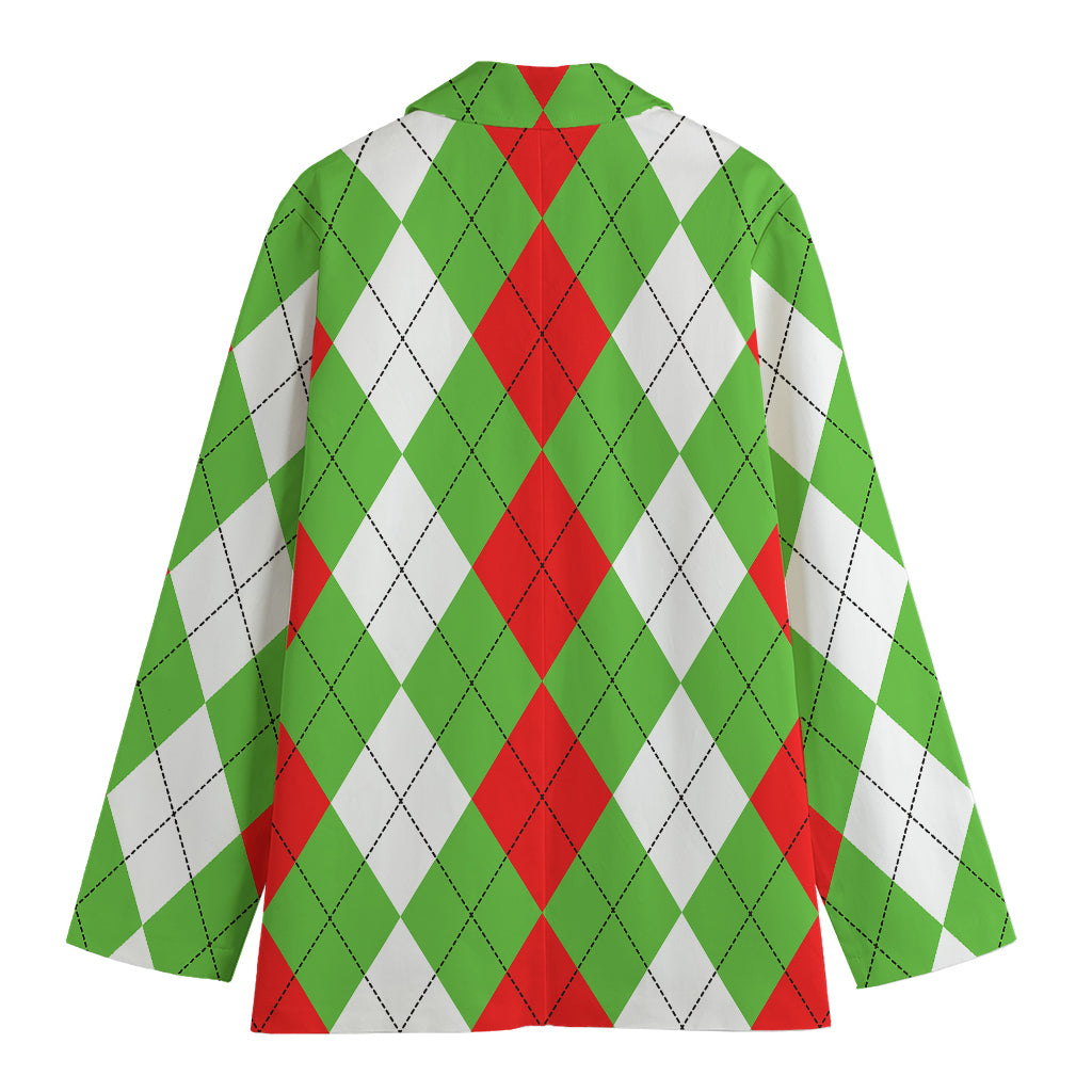 Red Green And White Argyle Pattern Print Women's Cotton Blazer