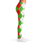 Red Green And White Argyle Pattern Print Women's Leggings