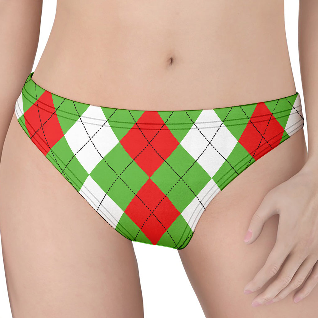 Red Green And White Argyle Pattern Print Women's Thong