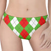 Red Green And White Argyle Pattern Print Women's Thong