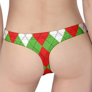 Red Green And White Argyle Pattern Print Women's Thong