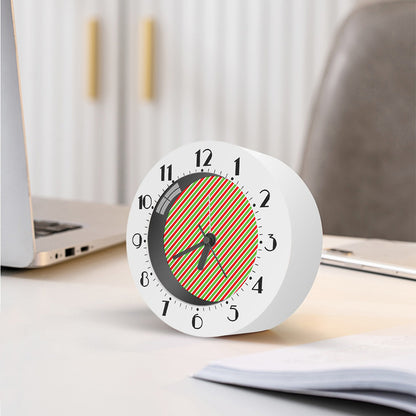 Red Green And White Candy Cane Print Alarm Clock