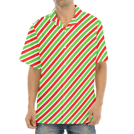 Red Green And White Candy Cane Print Aloha Shirt