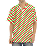 Red Green And White Candy Cane Print Aloha Shirt