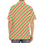 Red Green And White Candy Cane Print Aloha Shirt