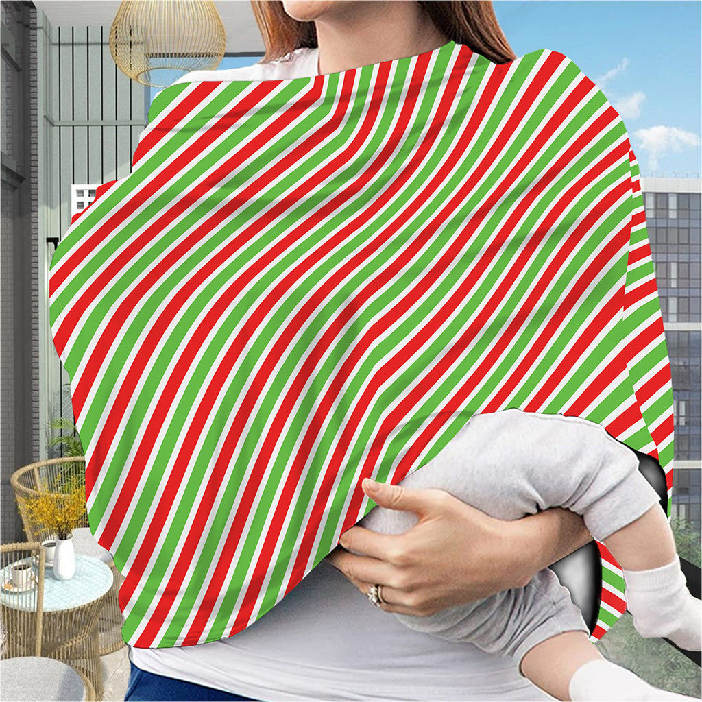 Red Green And White Candy Cane Print Baby Seat Cover
