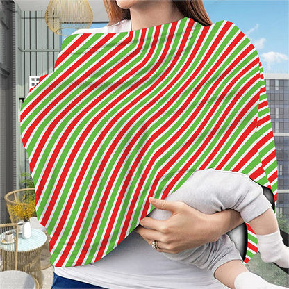 Red Green And White Candy Cane Print Baby Seat Cover