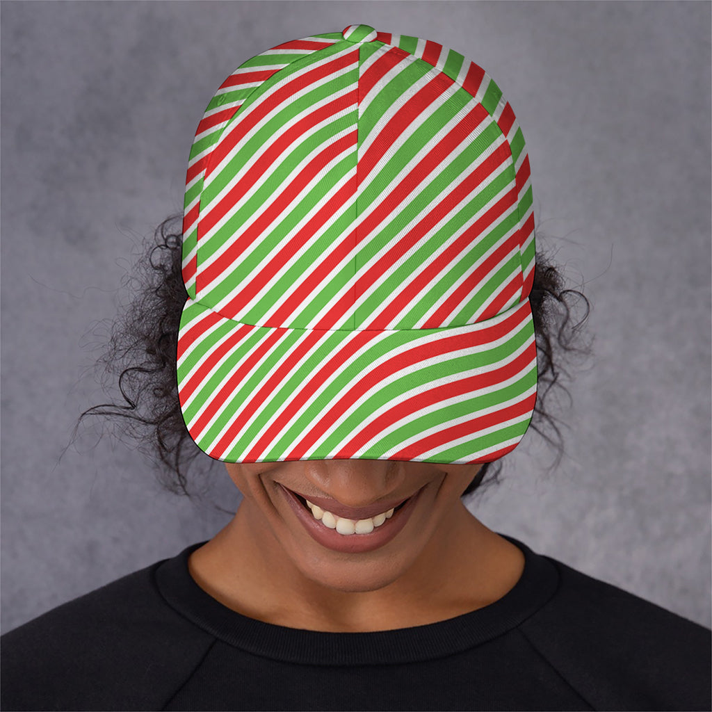 Red Green And White Candy Cane Print Baseball Cap