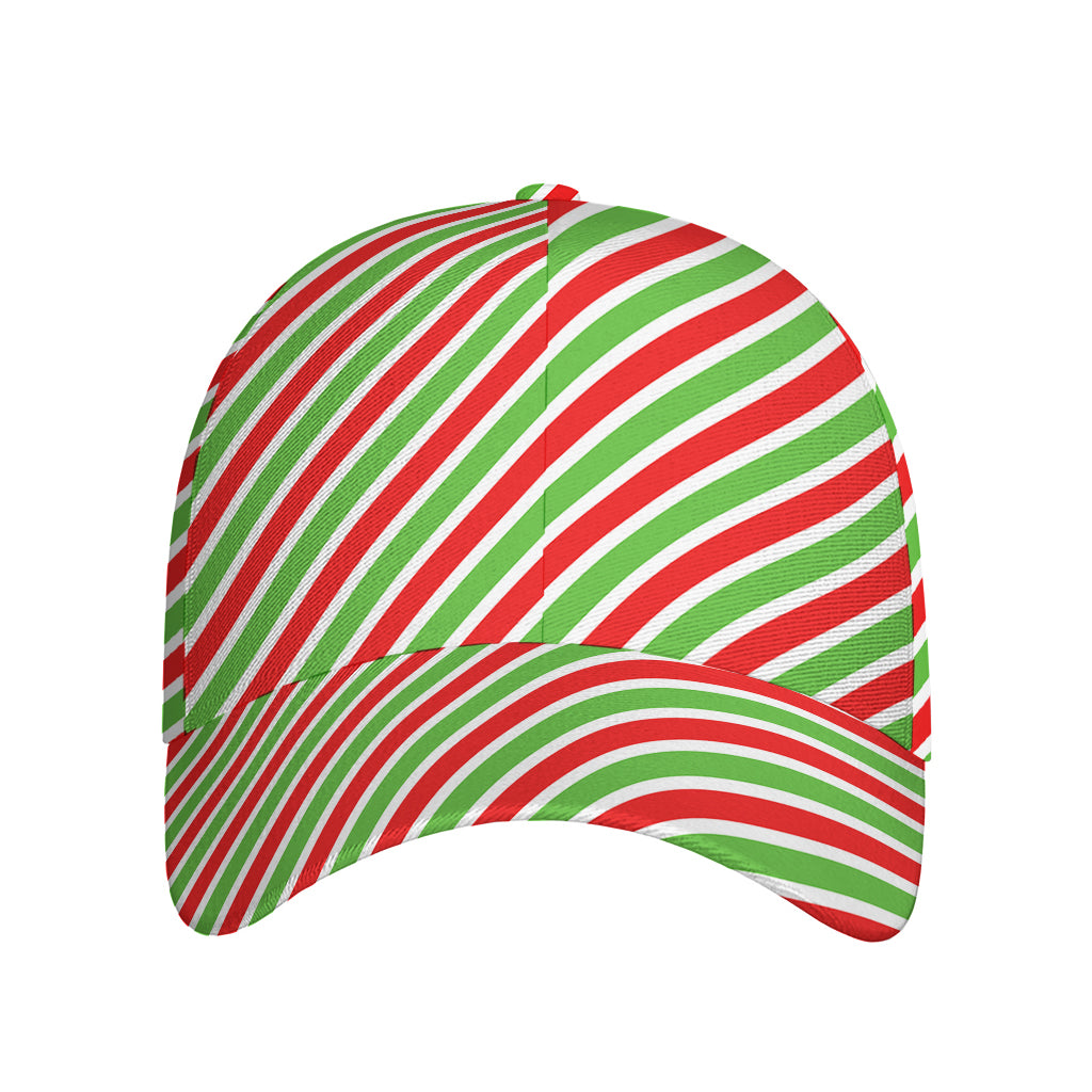 Red Green And White Candy Cane Print Baseball Cap