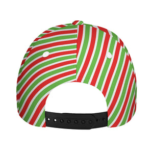 Red Green And White Candy Cane Print Baseball Cap