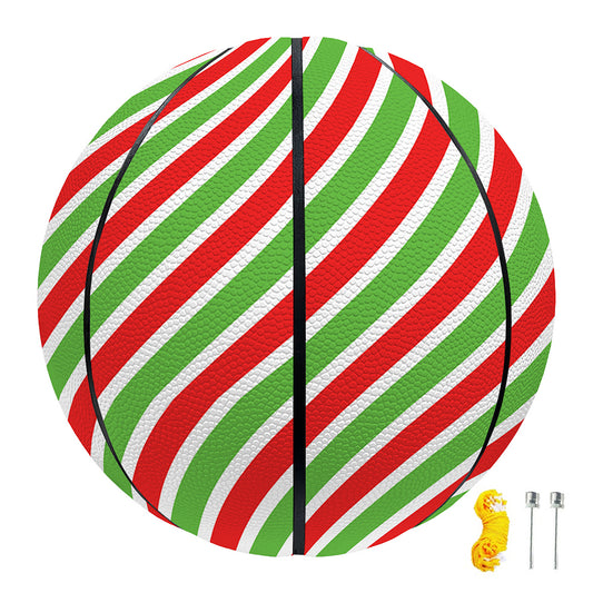 Red Green And White Candy Cane Print Basketball