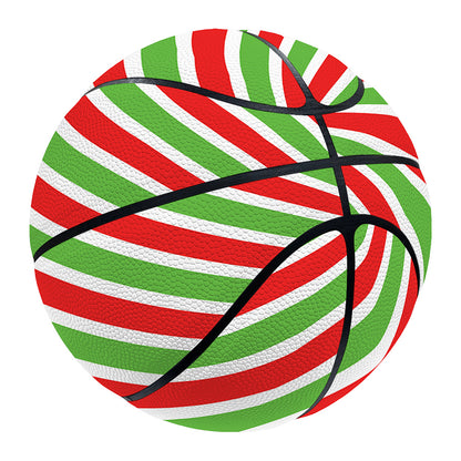 Red Green And White Candy Cane Print Basketball