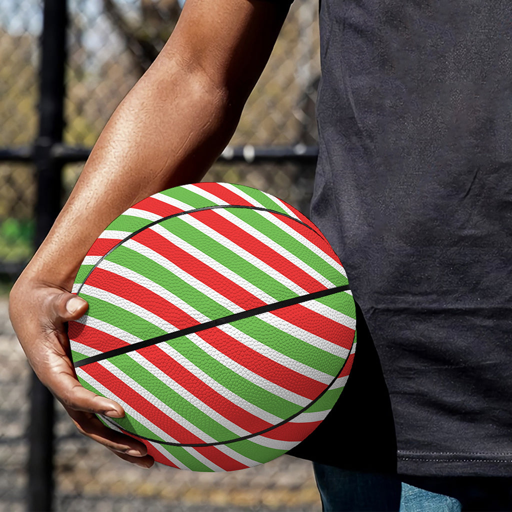 Red Green And White Candy Cane Print Basketball
