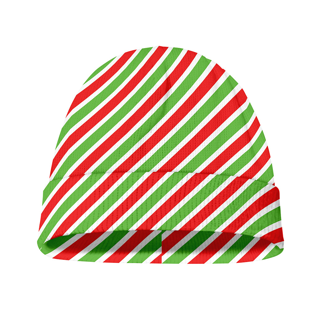Red Green And White Candy Cane Print Beanie