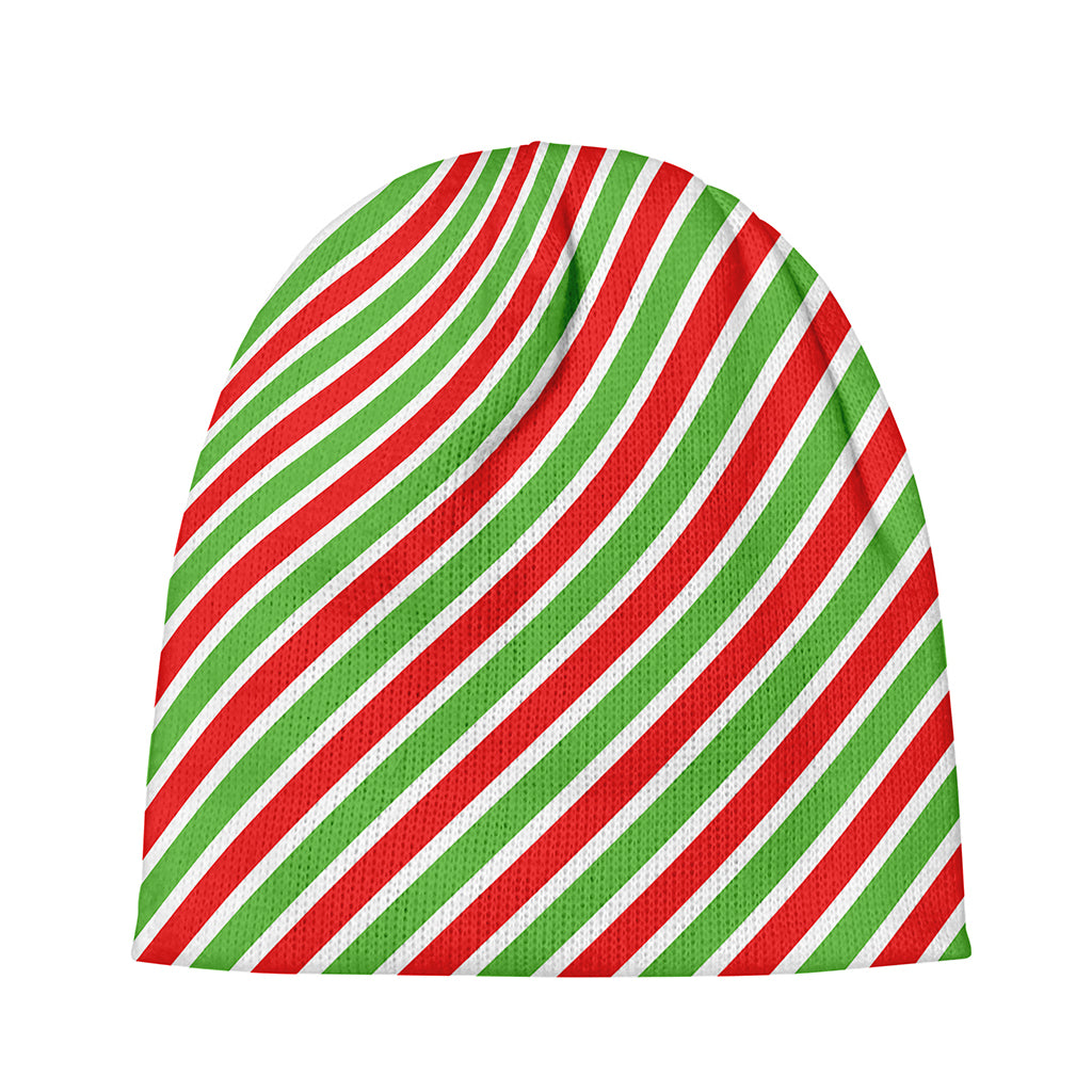 Red Green And White Candy Cane Print Beanie