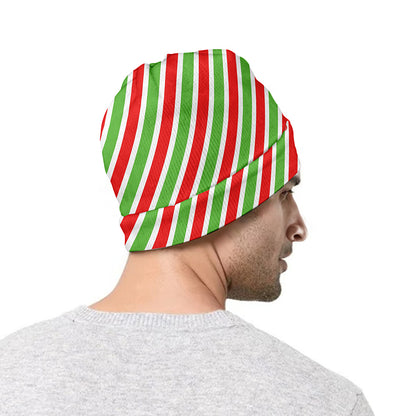 Red Green And White Candy Cane Print Beanie