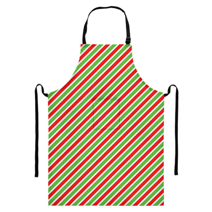 Red Green And White Candy Cane Print Bib Apron With Pocket