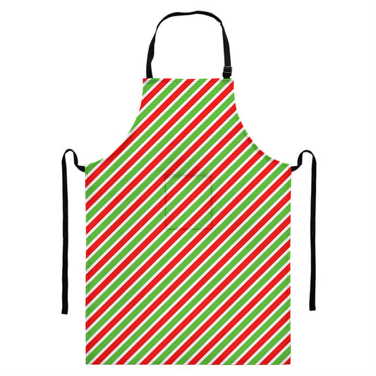 Red Green And White Candy Cane Print Bib Apron With Pocket