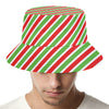 Red Green And White Candy Cane Print Bucket Hat