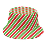 Red Green And White Candy Cane Print Bucket Hat