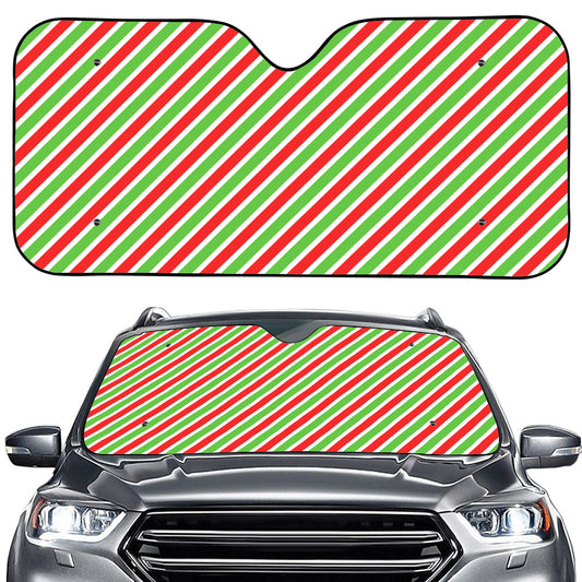 Red Green And White Candy Cane Print Car Windshield Sun Shade