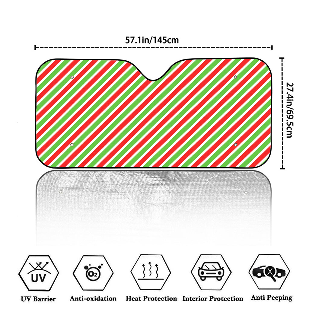 Red Green And White Candy Cane Print Car Windshield Sun Shade