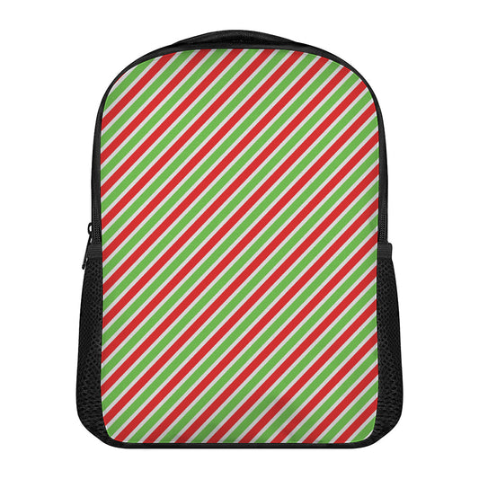 Red Green And White Candy Cane Print Casual Backpack