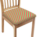 Red Green And White Candy Cane Print Chair Cushion Cover