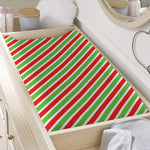 Red Green And White Candy Cane Print Changing Pad Cover