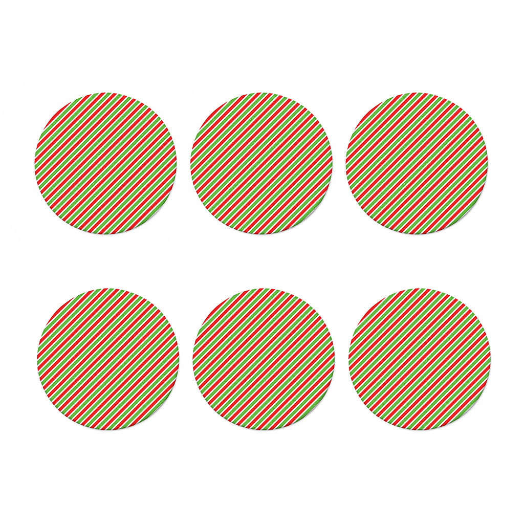 Red Green And White Candy Cane Print Coaster Set