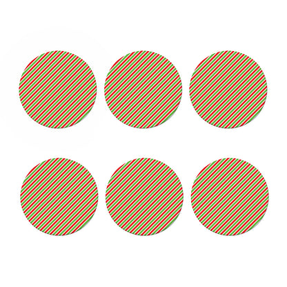 Red Green And White Candy Cane Print Coaster Set
